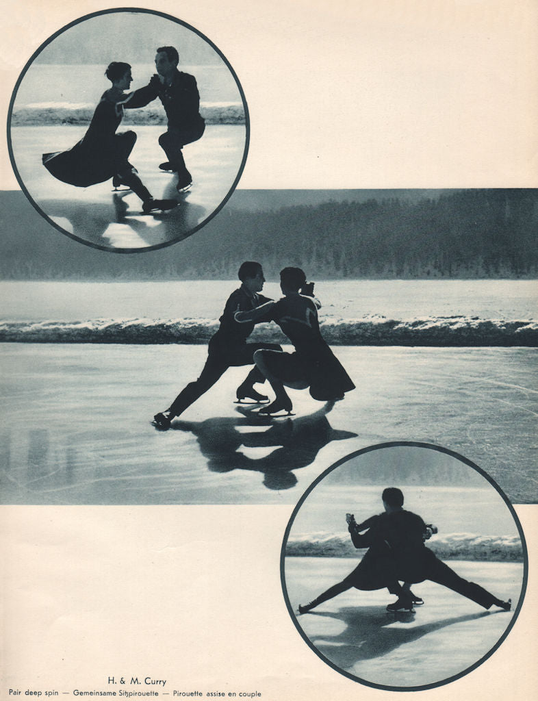 ICE FIGURE SKATING. H. & M. Curry - Pair deep spin 1935 old vintage print